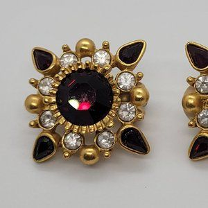 Red/Gold Clip On Joan Rivers Garnet Gold tone Red Rhinestone E_OT0050